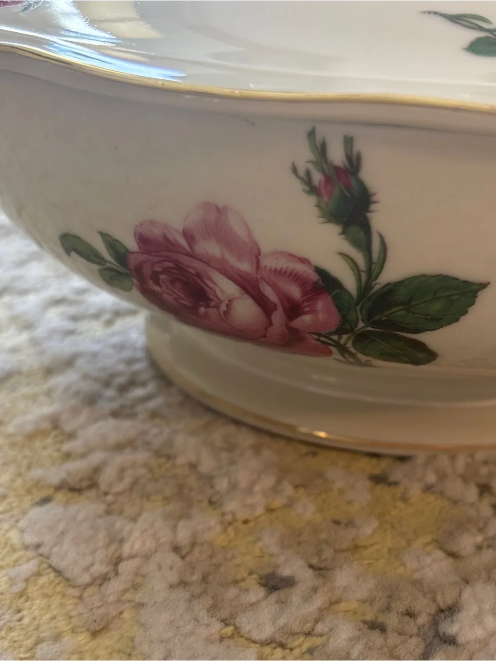 Vintage KPM Krister Germany Porcelain Covered Vegetable Tureen Pink Rose Gold